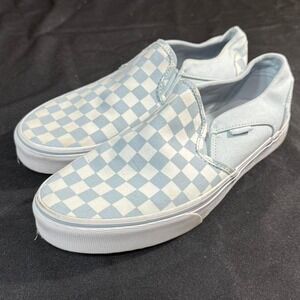 Light blue checkered Vans slip-on trainers Size 10 Womens